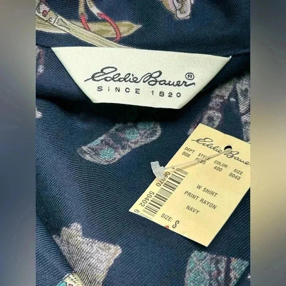 Eddie Bauer Navy Blue Ski Winter Print Long Sleeve Button Up Shirt Top Small NWT - Picture 4 of 9